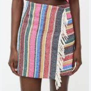Sandro Multistripe Fringe Knit Mini Skirt in Pink, Blue & Green
